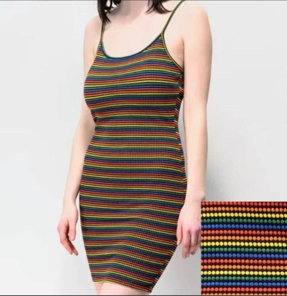 Luna Chix Rainbow Striped Bodycon Dress Size S